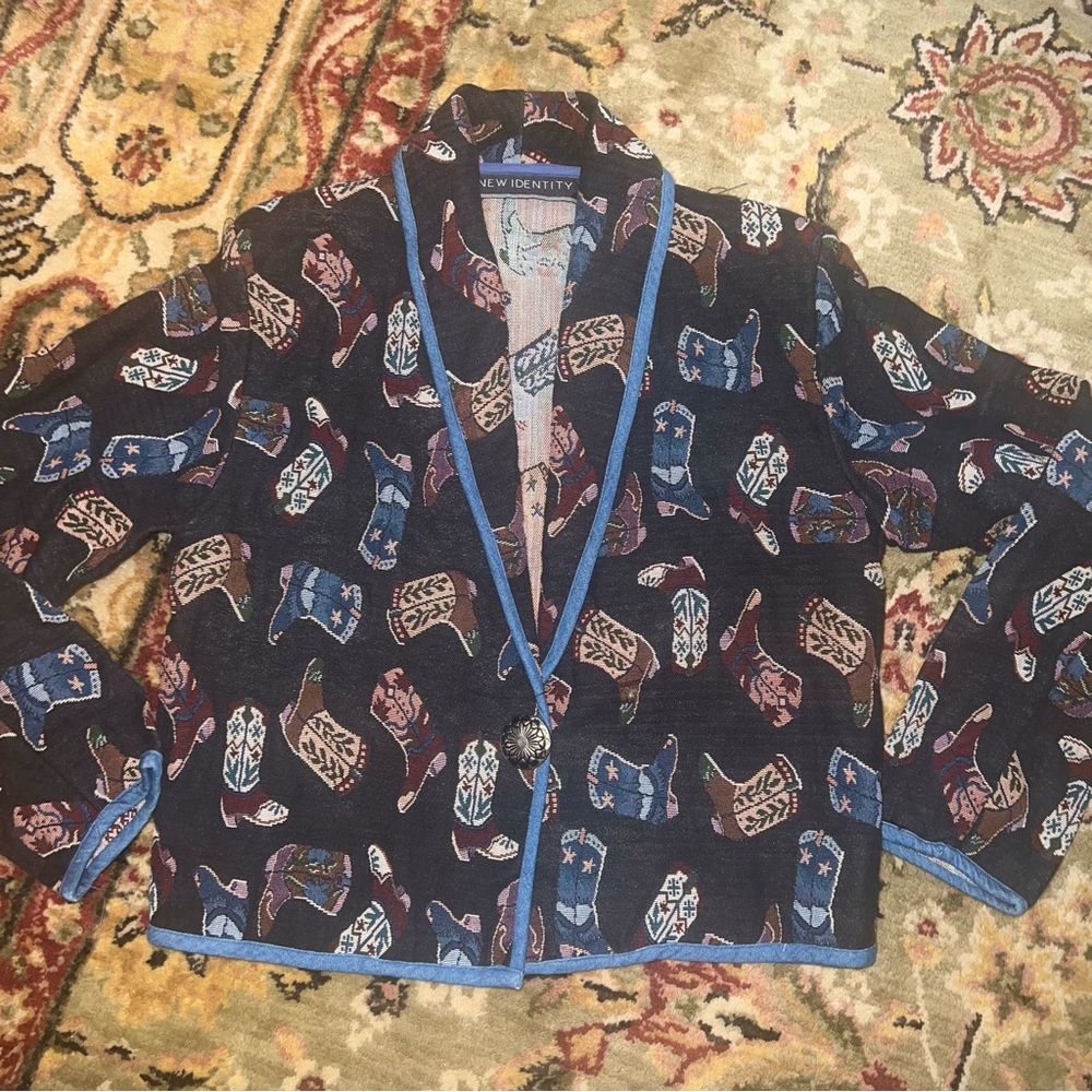 Vintage Cowboy Boots Western Blazer with Denim Trim